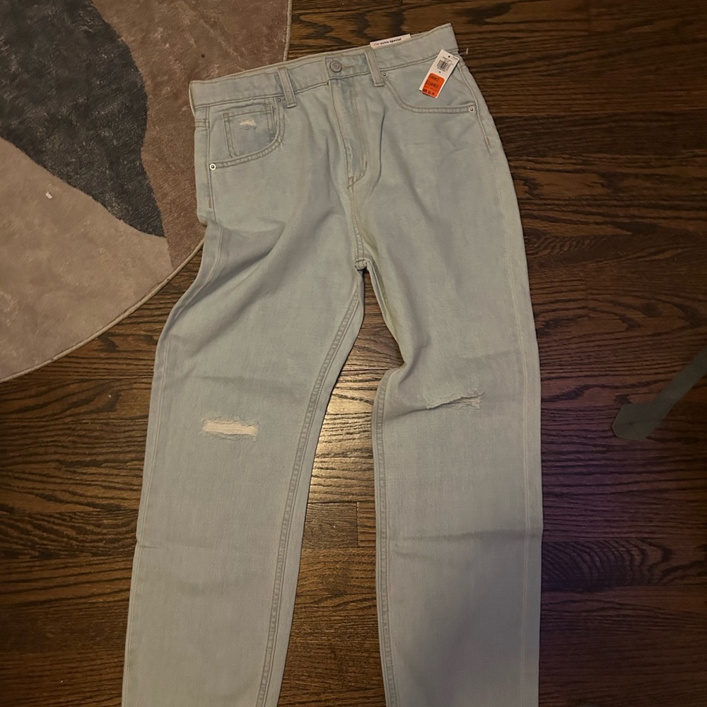 Old Navy Blue Straight Jeans with Distressed Detail